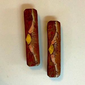 Vintage painted carved leather barrettes